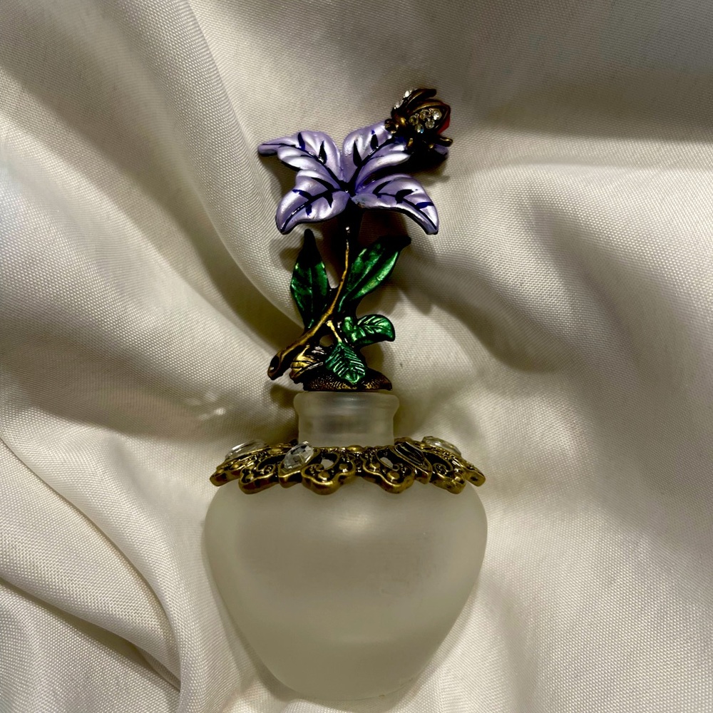 Round Frosted Glass Hand Crafted Perfume Bottle Ladybug On Flower